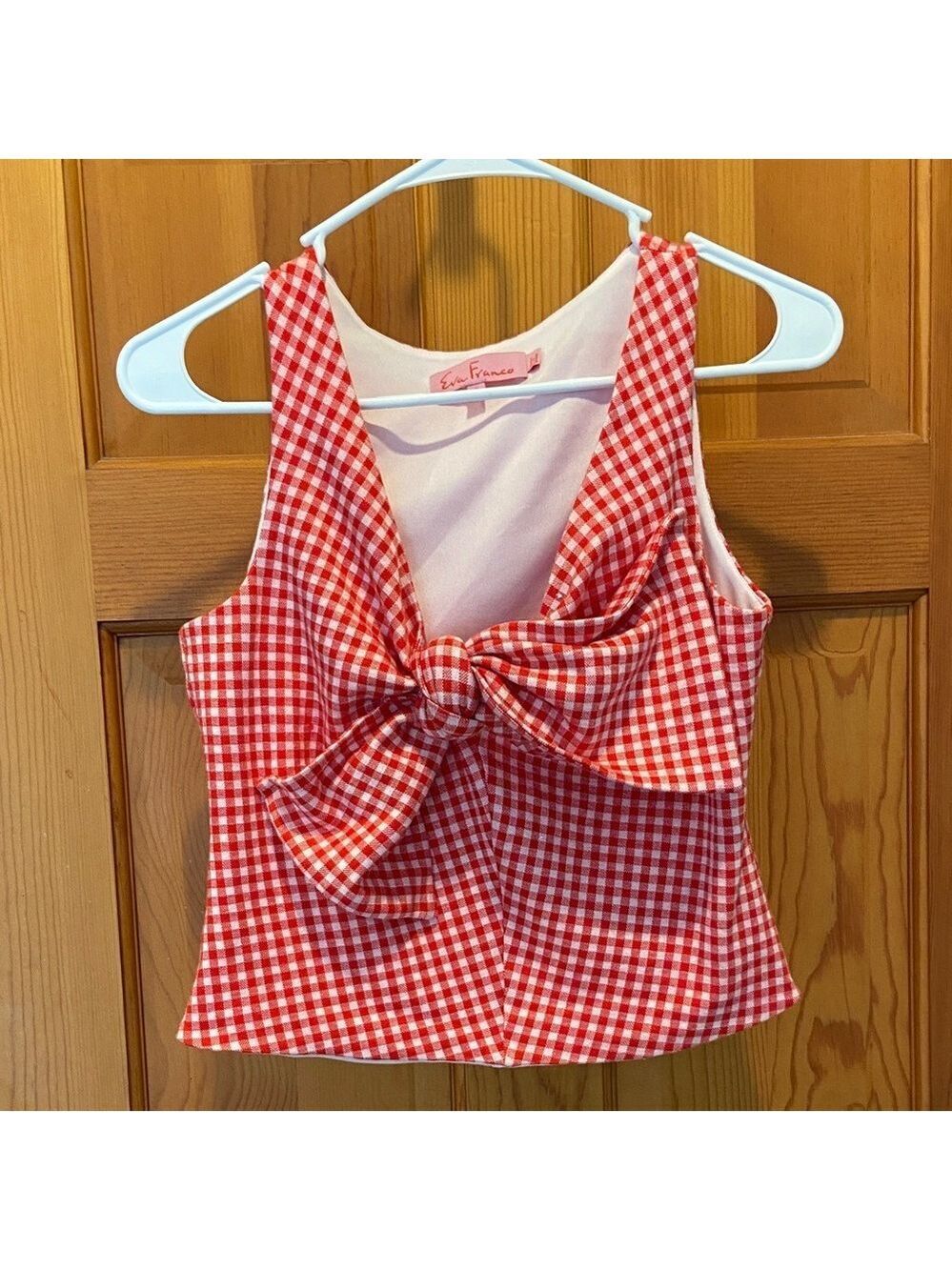 Anthropologie Eva Franco Red and White Checkered Gingham Bow Tank Top Size Small - Picture 3 of 7